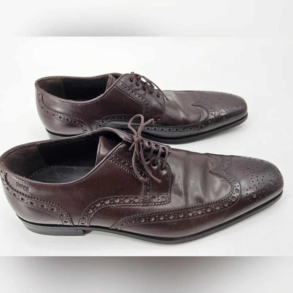 Hugo BOSS Men's BROWN Leather WINGTIP Oxford Shoes Sz 11 *READ*